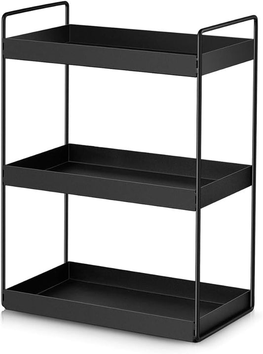 3-Tier Bathroom Countertop Organizer Vanity Tray Cosmetic & Makeup Storage Kitchen Spice Rack Standing Shelf, Black, 12.2" L x 6.7" W x 16.9" H, Iron