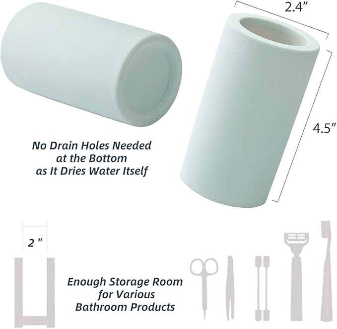 Organic Diatomite Toothbrush Toothpaste Makeup Brushes Razors Holder Bathroom Countertop Organizer Stand Cup Organizer (Mint)