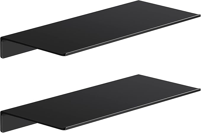 Danpoo 12 inch Metal Floating Shelves for Wall Organizer & Storage, Display Shelves for Bathroom, Living Room, Kitchen, Bedroom(Matte Black, 2-Pack)