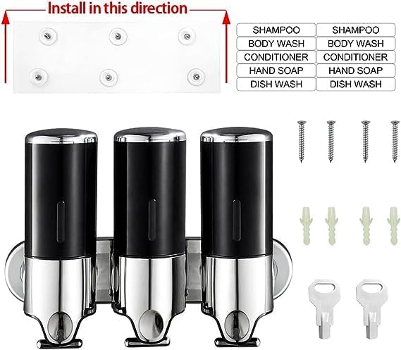 3 in 1 Chamber Wall Mounted Bathroom Shower Pump Dispenser and Organizer-Holds Shampoo, Soap, Conditioner, Shower Gel, for Bathroom Kitchen Hotel (3 Chamber