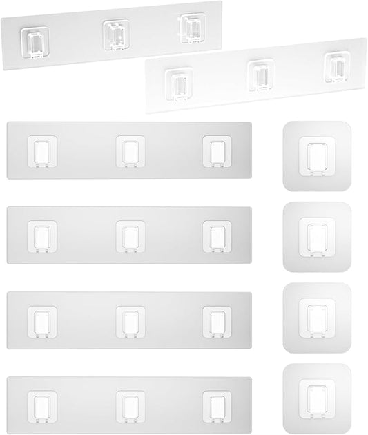 10 Shower Caddy Adhesive Replacement Flat, Transparent Strong Adhesive Hooks, No Drilling, Waterproof, for Shower Caddy, Bathroom Storage Shelves and Kitchen Racks (Triple*6pcs + Single*4pcs)