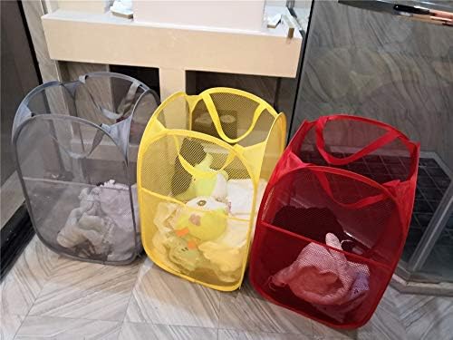 Pop up Hamper for Laundry, Collapsible Mesh Laundry Basket, Portable Foldable Clothes Hamper Storage Bin for Apartment, College Dorm or Travel, Red