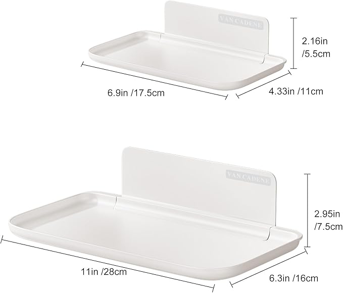 2-Pack Foldable Floating Shelves for Wall | No Drill White Wall Shelves | Small Floating Shelf for Bathroom, Bedroom, RV, KitchenAdhesive Shelves for Phones, Watches | Renter Friendly