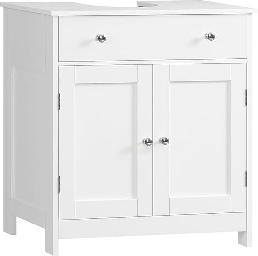 TEENFON Pedestal Sink Storage Cabinet with 2 Doors and Drawer, Bathroom Sink Cabinet, Under Sink Storage with U-Shape Cut-Out, White