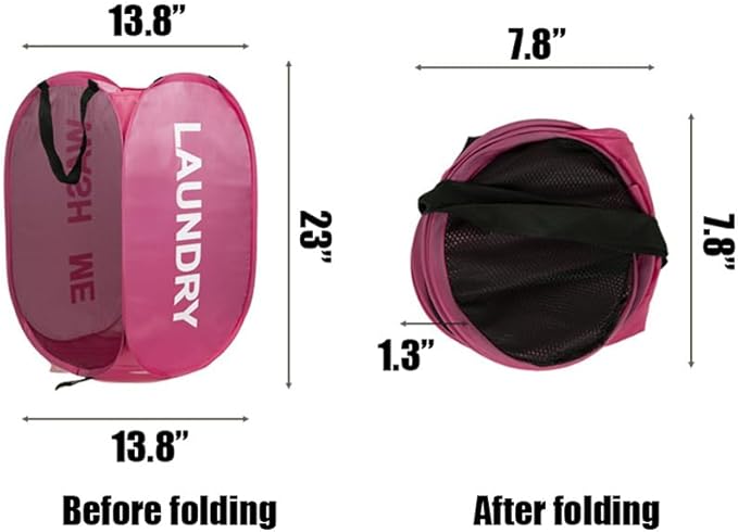 2pcs Pop Up Mesh Laundry Hamper Room Collapsible Storage Bin Lightweight Basket For College Dorm Home Travel Camping (Pink & Mint blue)