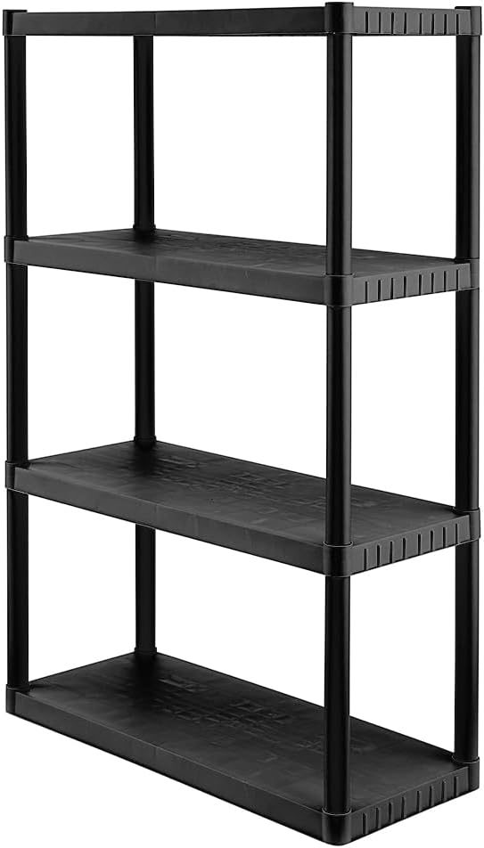 CENTREX CX 4-Tier Medium Duty Plastic Storage Shelves that Support up to 75lbs/shelf, Organization and Storage, Weather-Resistant Design, Easy Assembly, Black (52.1”H x 34.8”W x 14.6”D)