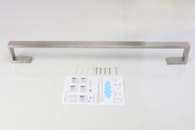 TocTen Bath Towel Rack - 2 Pack Square Base Thicken SUS304 Stainless Steel Towel Bar for Bathroom, Bathroom Bar Accessories Towel Rod Heavy Duty Wall Mounted Towel Holder(Brushed Nickel, 24 Inch)