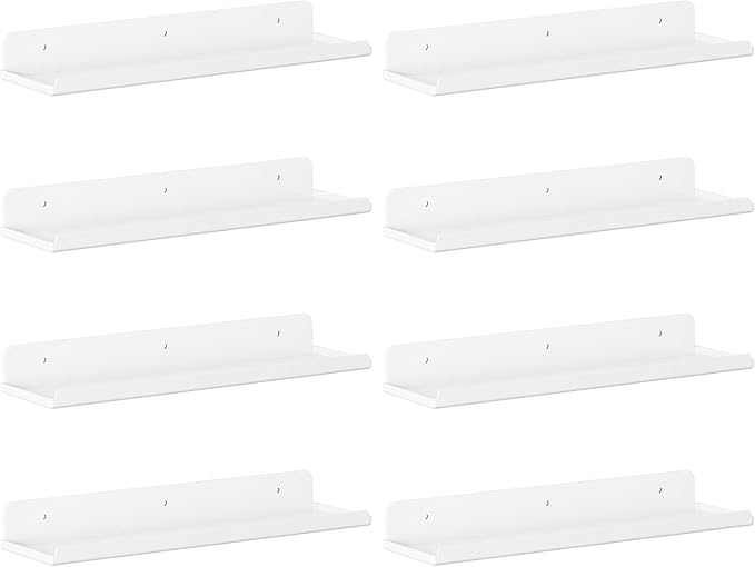 Lifewit Floating Shelves for Bathroom, Acrylic Wall Organizer for Perfume, Makeup, Figures, Nail Polish, Photo, Book, 14" Decor Display Rack for Nursery, Living Room, Bedroom, Kitchen, White, 8 Pack