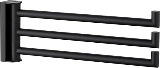 Angle Simple Swivel Hand Towel Holder, SUS 304 Stainless Steel Foldable 3 Towel Bars for Bathroom, Matte Black
