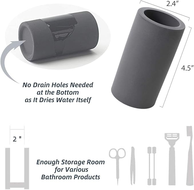 Organic Diatomite Toothbrush Toothpaste Makeup Brushes Razors Holder Grey Bathroom Countertop Organizer Stand Cup Organizer (Dark Grey)