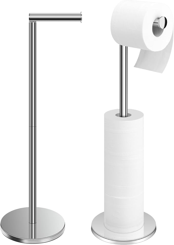 TACGEA Toilet Paper Holder Stand, Bathroom Toilet Paper Roll Holder Stainless Steel, Storage for 4 Rolls of Toilet Tissue, 2 Set Silver