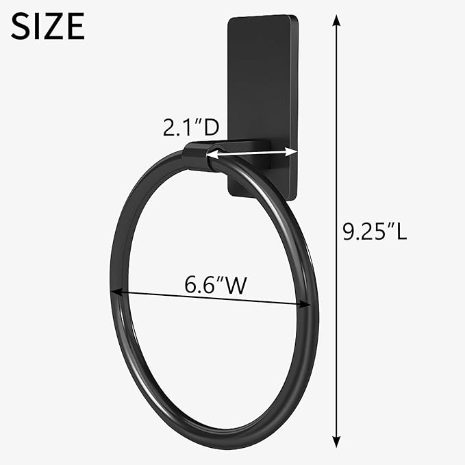 STWWO Adhesive Towel Ring, Hand Towel Holder for Bathroom, Adhesive Round Towel Ring for Bath RV, Black