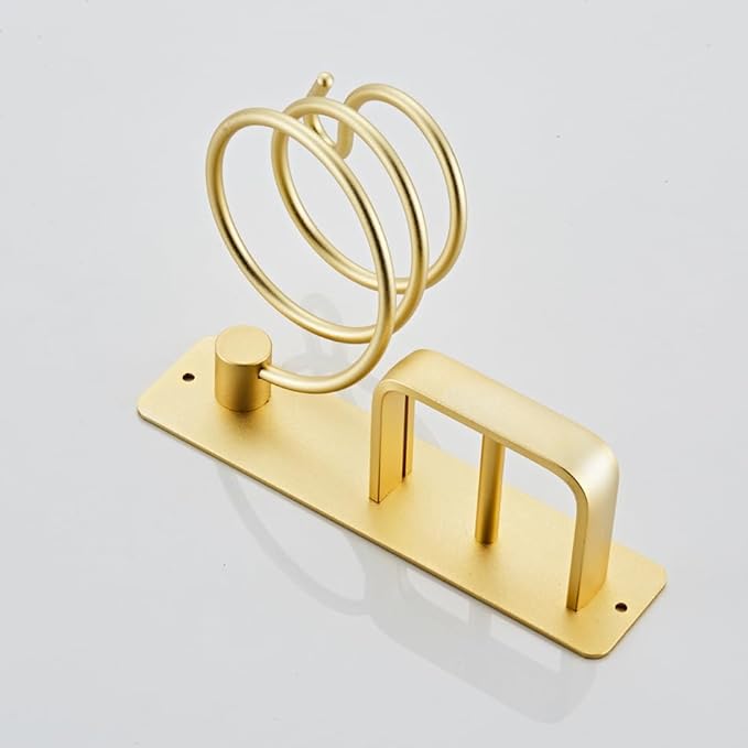 YUET Hair Dryer Holder Hairdryer Station Wall Mounted Shelf Bracket Straightener Stand Hanger Organizer Blow Storage w/Cable Tidy Rack for Dressing Table Bathroom Aluminum Professional, Gold Brass