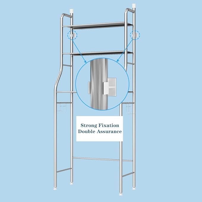 3-Tier Over The Toilet Storage, Freestanding Metal Bathroom Shelves, Above Toilet Storage Rack with Hooks and Paper Holder, Space-Saving, for Bathroom Restroom Laundry, Black