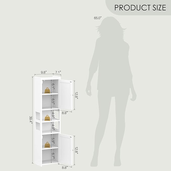 TidyHaven 39" H Small Bathroom Storage Cabinet, Narrow Bathroom Corner Floor Cabinet with Doors, Adjustable Shelf, Open-Side, Slim Toilet Paper Storage Holder for Bathroom, Small Spaces, Living Room