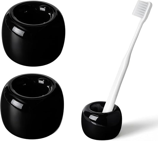 AirMoon Mini Ceramic Toothbrush Holder for Bathroom - Black Small Countertop Organizer, Easy Clean Toothbrush Stand, Suit for Electric Toothbrush Head, Pens & Coffee Spoon, Pack of 2