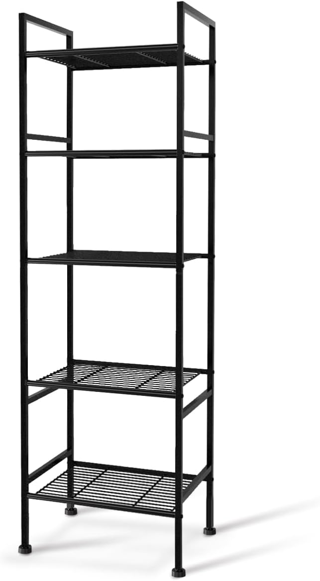 SUNLPH 5-Tier Wire Shelving Metal Rack Shelves, Standing Storage Shelf Units Flat for Laundry Bathroom Kitchen Pantry Closet Organization (Black, 16.9" L x 12.2" W x 53.4" H)