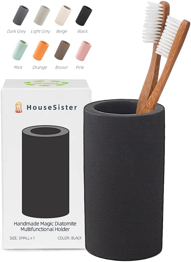 Organic Diatomite Toothbrush Toothpaste Makeup Brushes Razors Holder Bathroom Countertop Organizer Stand Cup Organizer (Black)