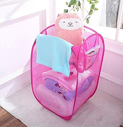 Small Collapsible Kids Hamper Fold Office Waste Bins Pop Up Basket Laundry Sorter For Bedroom Closet,Living Room,Camp Pink