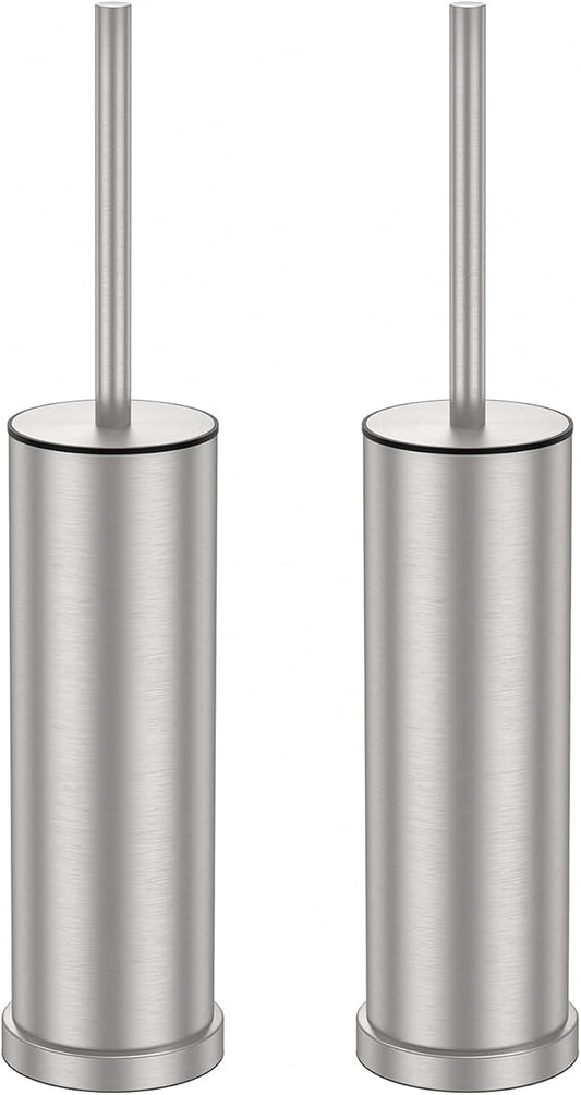 Stain Nickel Toilet Brush and Holder Set，2 Pack Stainless Steel Heavy Duty Toilet Bowl Brush，Extra Long Handled Toilet Cleaner Brush with Replaceable Head, Removable Inner Bowl & Splash Protection
