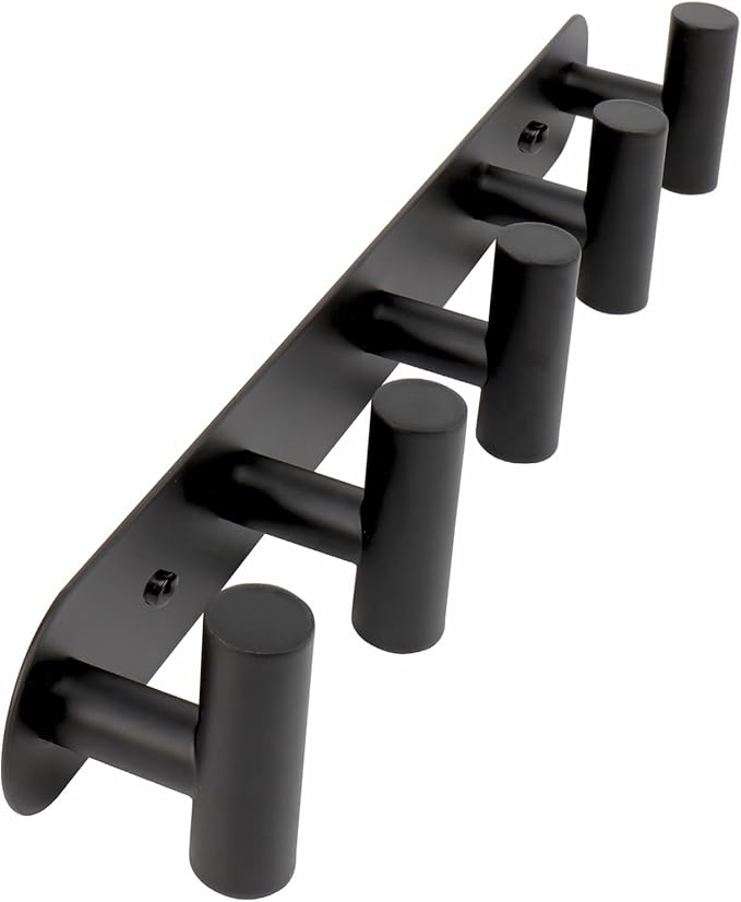 Coat Hook Rack, Wall Mounted Coat Rack with 5 Hooks, Heavy Duty Towel Hooks Rack Wall Hooks for Hanging Clothes Jacket, Stainless Steel Coat Hanger for Bathroom Entryway Mudroom(Matte Black)