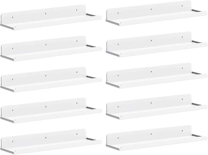Lifewit Floating Shelves for Bathroom, Acrylic Wall Organizer for Perfume, Makeup, Figures, Nail Polish, Photo, Book, 14" Decor Display Rack for Nursery, Living Room, Bedroom, Kitchen, White, 10 Pack