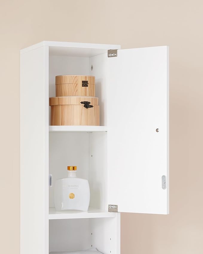 Haotian Bathroom Skinny Tall Storage Cabinet, Slim Stand Narrow Tower Cabinet with Adjustable Shelves for Small Spaces, White BZR167-GW