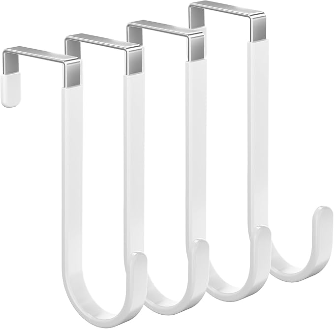 Over The Door Hooks 4 Pack, Heavy Duty Stainless Steel Door Hanger Hooks for Towels, Coats, Bags & Hats, No Drilling Over Door Hook Organizer for Dorm Bedroom Closet