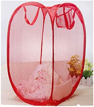 Portable Pop-Up Mesh Laundry Hamper With Pocket Baby Clothes Basket Sorter Small Camper Hampers For Organized Items Red