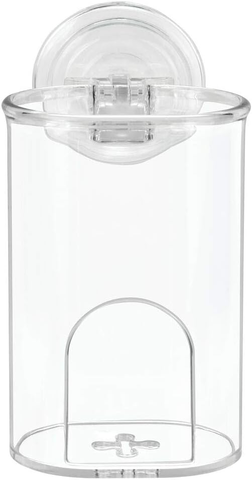 mDesign Compact Plastic Suction Storage Center for Bathroom Organization of Toothbrushes, Electric Toothbrushes, Razors - 2 Pack - Clear
