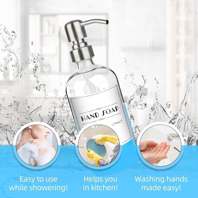 ARKTEK Refillable Soap Dispenser (2 Units) - 17 Oz Clear Glass Bottle with Rust Proof Pump for Hand and Dish Soap, Kitchen Bathroom Countertop