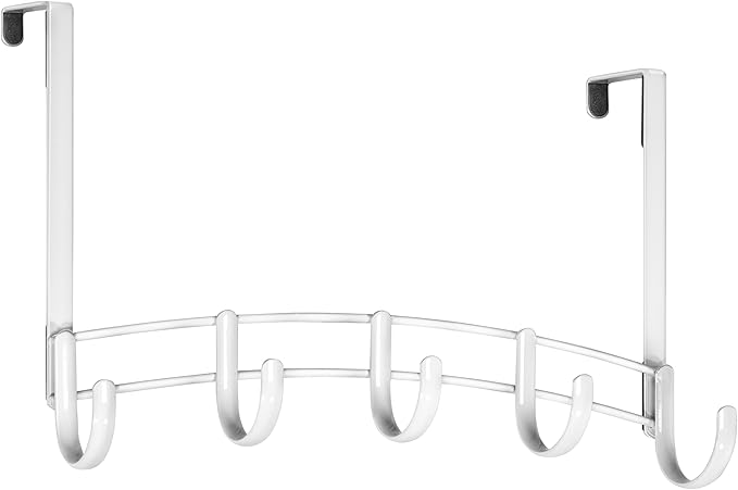 LYNK Professional® Home™ Over the Door Hooks - 5 Hook – Over the Door Coat Rack - Over the Door Hanger - Hanging Towels or Clothes - Bathroom, Bedroom, Laundry Room - Lifetime Ltd. Warranty, White