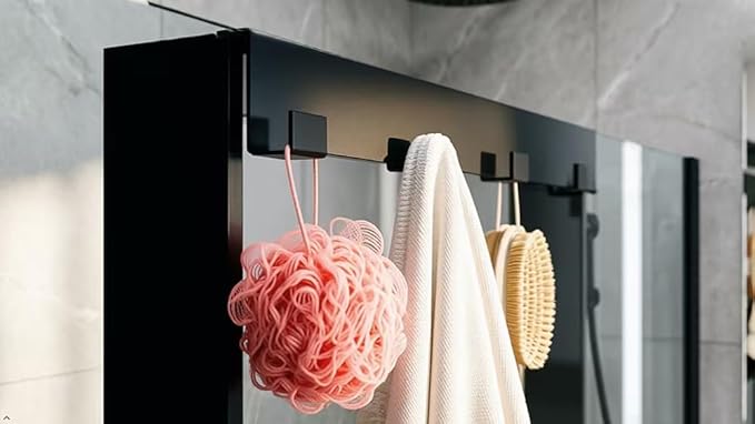 Over the Door Shower Caddy for Glass Door – 20"x16" Stainless Steel Hanging Shelf with Hooks, No-Drilling Frameless Shower Organizer, Rust-Proof Bathroom Storage for Towels & Toiletries