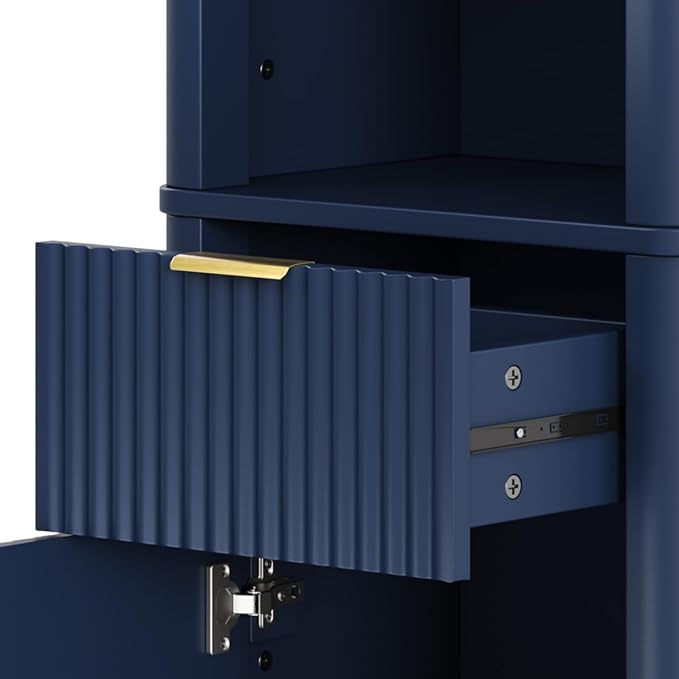 XIAO WEI 68" Tall Bathroom Storage Cabinet, Narrow Bathroom Storage Cabinets with 3 Adjustable Shelves, Slim Wooden Storage Cabinet with 1 Drawer & Door for Bathroom, Blue
