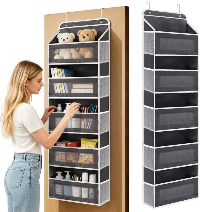 Over the Door Organizer 5-Tier, Heavy Duty Behind Door Storage, Anti-Tilt Capacity, Door Hanging Organizer with Clear Window for Closet, Bathroom, Nursery, Bedroom, Pantry, Shoe Diaper (Dark Gray)