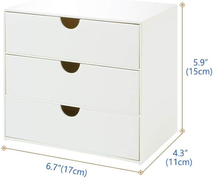 3-Drawer Vanity Organizer, Compact Storage Organization Drawers Set for Cosmetics, Dental Supplies, Bathroom, Dorm, Desk, Countertop, Office Mini Size
