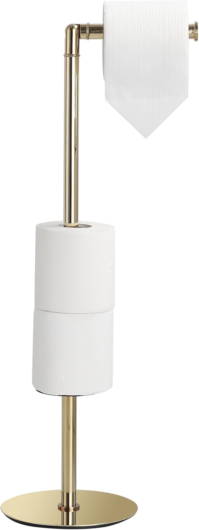 BGL Freestanding Toilet Paper Holder, Tissue Holder On Floor with Reserve Storage Paper Rolls, Roll Paper Holder Standing On Floor (Polished Gold)