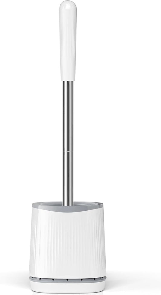 TRENTI Toilet Brush, Toilet Brush and Holder Set, Bristles Toilet Bowl Brush Head with Ventilated Holder, Wall Mounted Compact Toilet Brush Set for Bathroom Deep Cleaning (1, White)