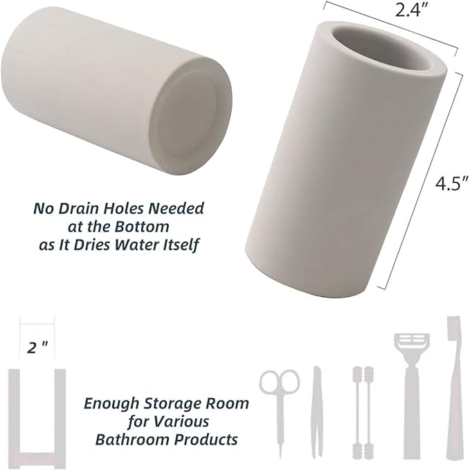 Organic Diatomite Toothbrush Toothpaste Makeup Brushes Razors Holder Grey Bathroom Countertop Organizer Stand Cup Organizer (Light Grey)