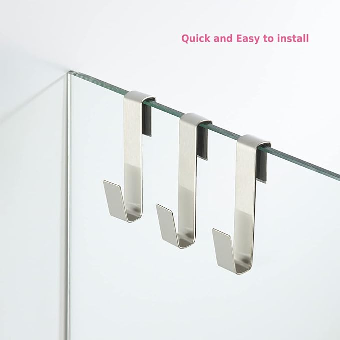 Towel Hook, Over Glass Door Hook for Bathroom, Suit for Frameless Glass Shower Door 0.39" (10 mm) Stainless Steel Brushed, 3 Pack