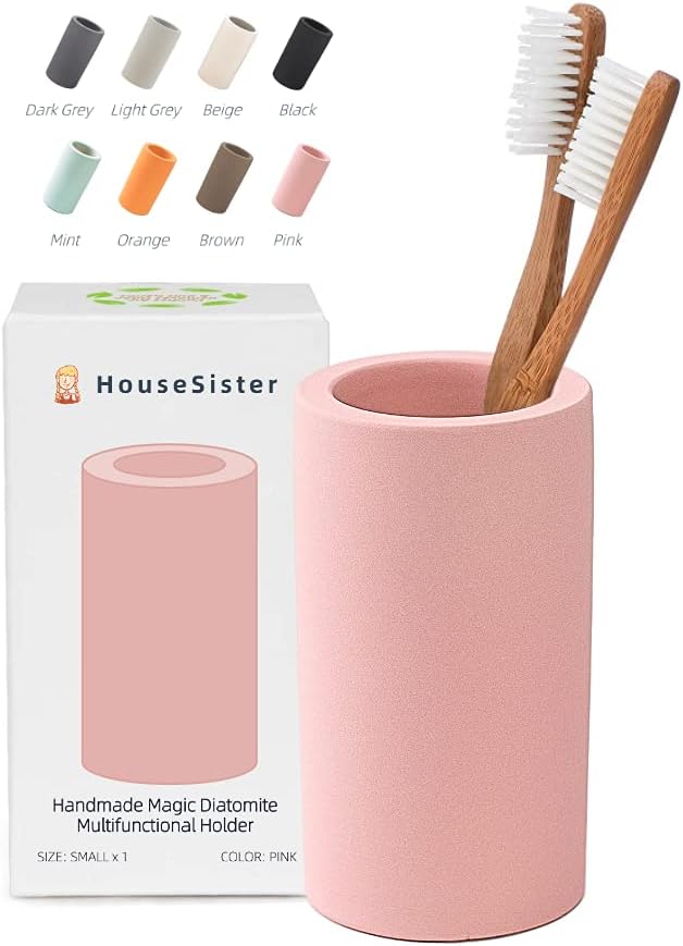 Organic Diatomite Toothbrush Toothpaste Makeup Brushes Razors Holder Bathroom Countertop Organizer Stand Cup Organizer (Pink)
