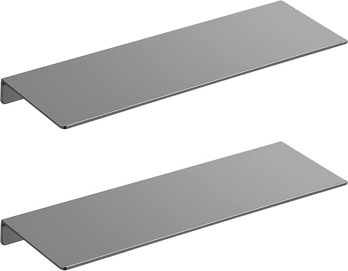 Danpoo 16 inch Gray Metal Floating Shelves for Wall Organizer & Storage, Display Shelves for Bathroom, Living Room, Kitchen, Bedroom(2-Pack)