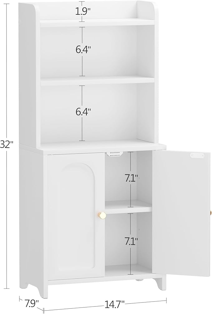 Bathroom Cabinet with 2 Doors, Small Freestanding Storage Cabinet with Adjustable Shelf, Slim Bathroom Organizers, Floor Cabinet for Small Spaces, Bathroom, 7.9" D x 14.7" W x 32" H, White