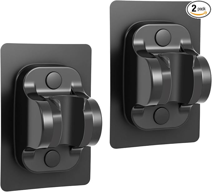 2Pcs Strong Adjustable Shower Head Holder Adhesive- Wall Mounted Heavy Duty Shower Head Shelf Bracket, Plastic Bracket Stick on Wall, ABS- Shower Holder, Convenient for Womon and Child(Matte Black)