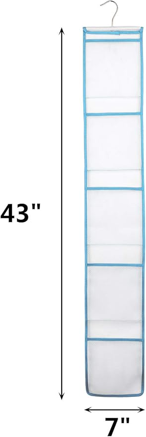 ALYER Narrow Mesh Fabric Shower Caddy Organizer with Hanger,Hanging Mesh Pockets for Shampoo, Conditioner, Soap and Body Wash (Blue)