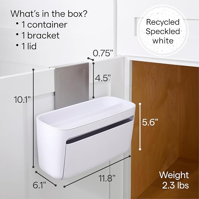 YouCopia DoorStash™ Dishwasher Pod Holder with Lid, Hanging Storage Container for Detergent, Speckled White