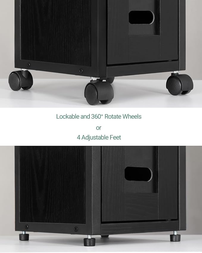 Hzuaneri Bathroom Storage Cabinet - Toilet Paper Storage Cabinet, Small Toilet Paper Holder with 4 Wheels, Bathroom Organizer with Adjustable Shelf, for Small Spaces, Black BC04604X