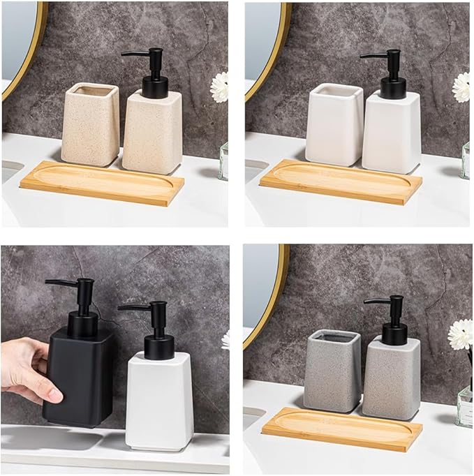 White Bathroom Accessories Set 2Pieces,Ceramic Soap Dispenser and Toothbrush Holder,Modern Decor Bath Set with Toothbrush Cup