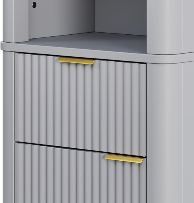 XIAO WEI 68" Tall Bathroom Storage Cabinet, Narrow Bathroom Storage Cabinets with 3 Adjustable Shelves, Slim Wooden Storage Cabinet with 1 Drawer & Door for Bathroom, Grey