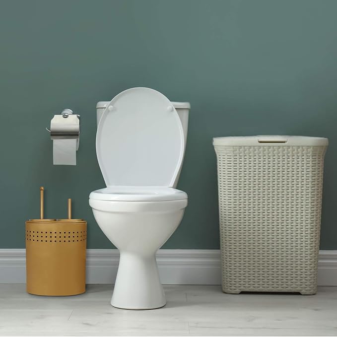 Blue Donuts Toilet Brush and Plunger Set with Holder, Modern Gold Bathroom Accessories Toilet Plunger and Toilet Bowl Brush Combo